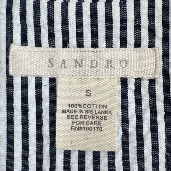 Sandro Seersucker Navy White Cotton Blazer - Picture 4 of 8